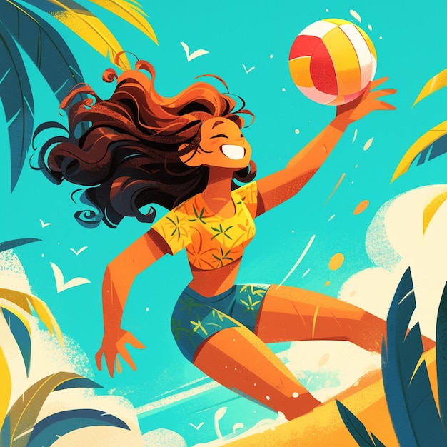 Vector una mujer de vanuatu está jugando al voleibol de playa