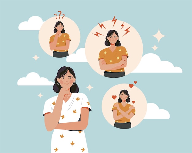 Mujer con vector de diferentes emociones