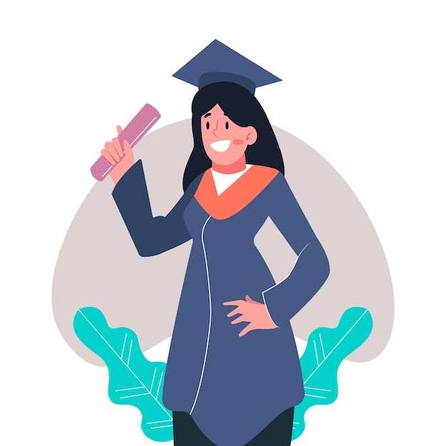 Vector una mujer en un vector de graduación