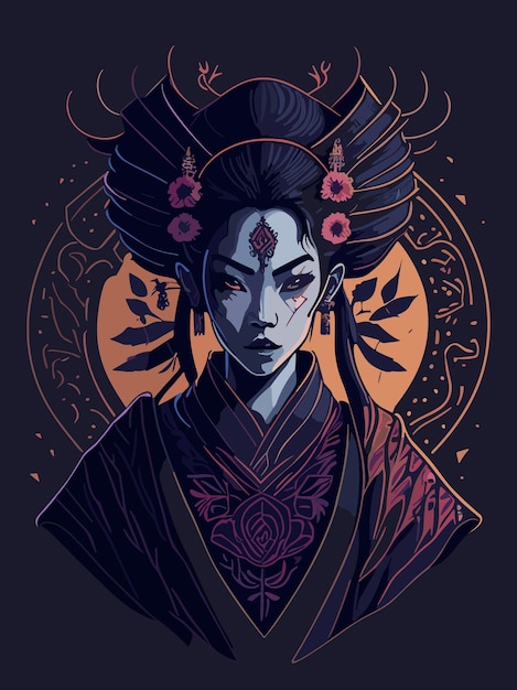 Mujer en vector de ilustración de estilo artístico de adornos de grabado vintage tribal