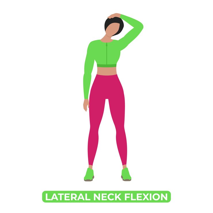 Mujer vectorial haciendo estiramiento del cuello flexión lateral del cuello flexión lateral una ilustración educativa