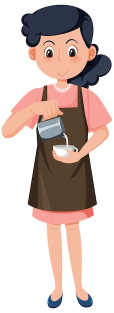 Mujer vertiendo leche en taza