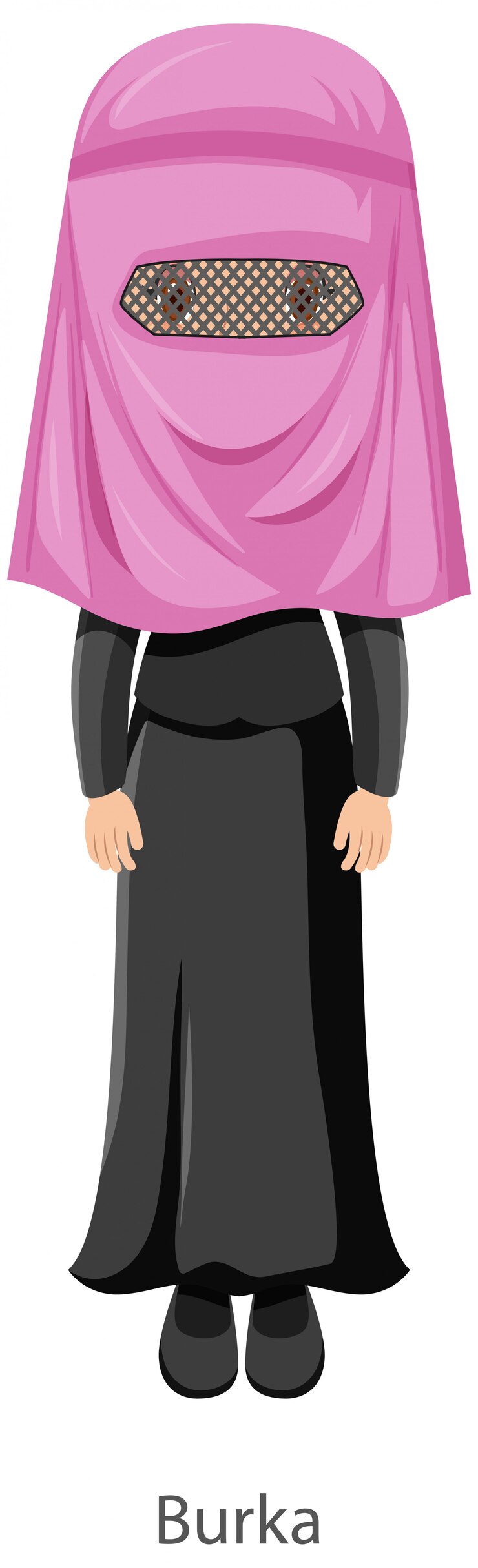 Vector una mujer vestida con el personaje de dibujos animados de velo tradicional islámico burka