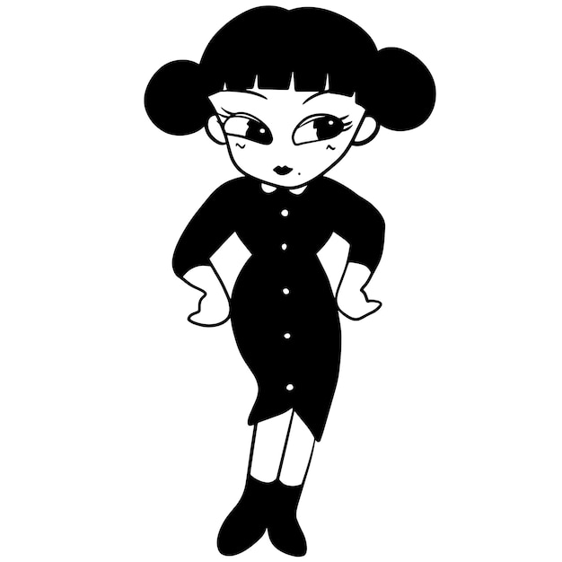 Mujer vestido negro dibujos animados garabato kawaii lindo ilustración imágenes prediseñadas carácter chibi manga comic