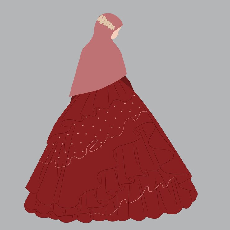 Una mujer con un vestido rojo con un chal rojo y un chal rojo.