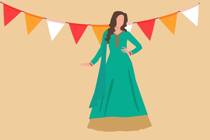 Una mujer con el vestido tradicional para la ilustración de la celebración de Lohri