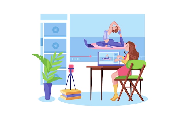 Mujer viendo vídeo en la computadora portátil