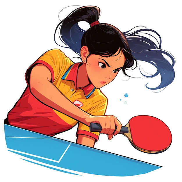 Vector una mujer vietnamita está jugando al tenis de mesa.