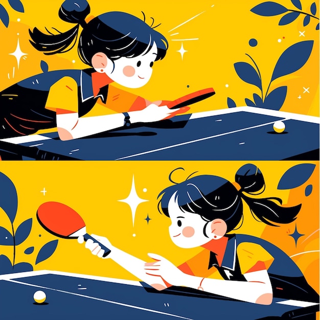 Vector una mujer vietnamita está jugando al tenis de mesa.