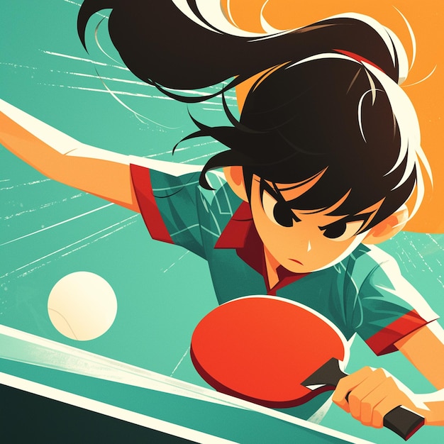 Vector una mujer vietnamita está jugando al tenis de mesa.