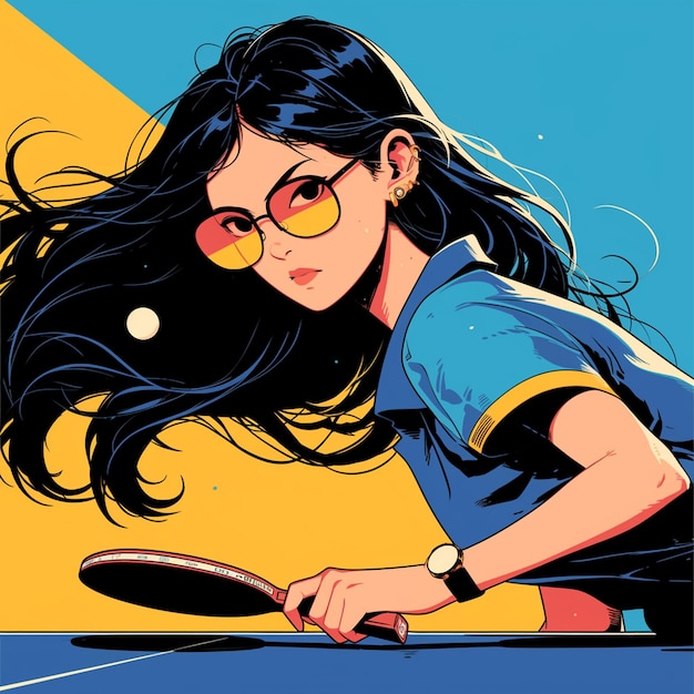 Vector una mujer vietnamita está jugando al tenis de mesa.