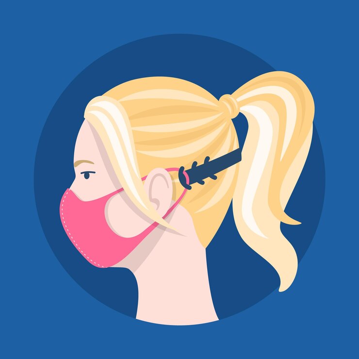 Vector mujer vistiendo una correa de mascarilla ajustable