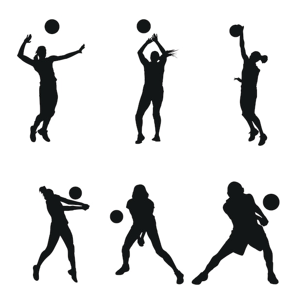 Mujer volly ball playa o trabajo en equipo logo ilustración