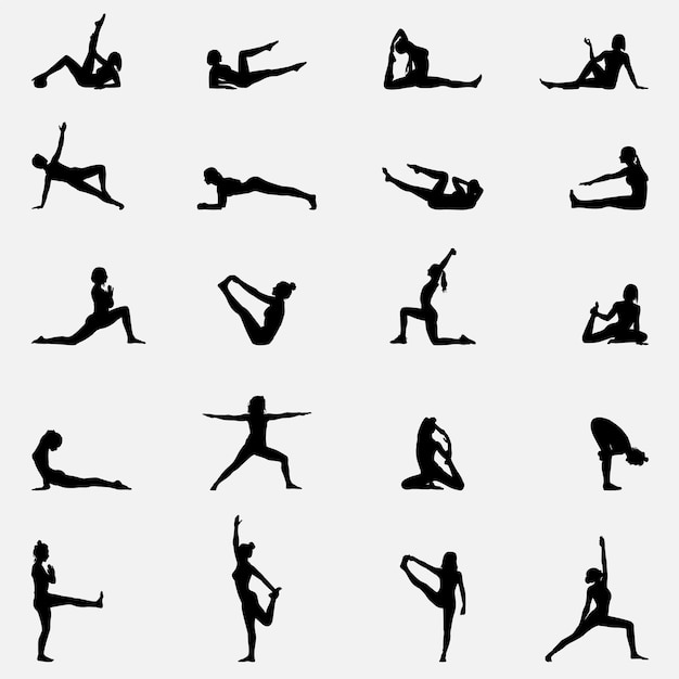 Mujer, yoga, vector, siluetas