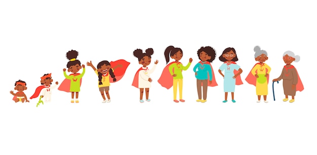 Vector mujeres afroamericanas en trajes de superhéroe