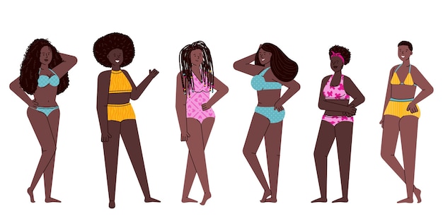 Vector mujeres afroamericanas con varios peinados aislados