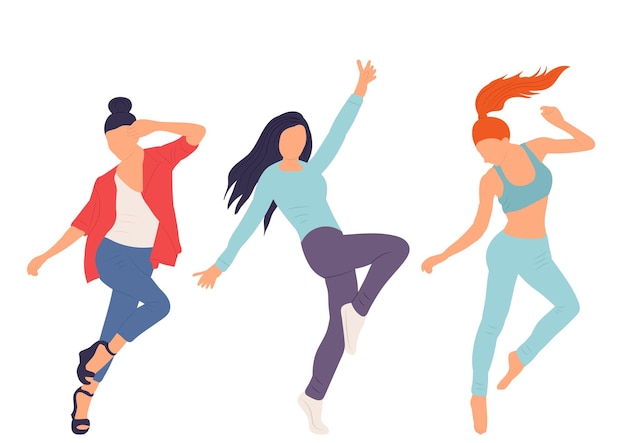 Mujeres bailando en vector aislado de estilo plano