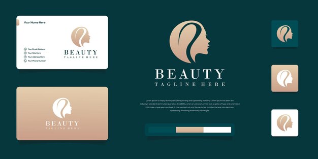 Las mujeres de belleza se enfrentan a la inspiración del logotipo y la tarjeta de visita.