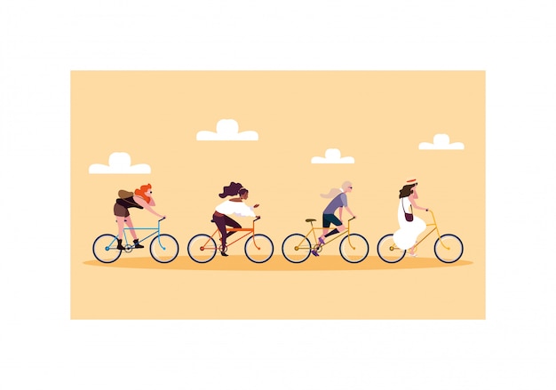 Mujeres con bicicleta, mujeres con estilo de vida saludable.