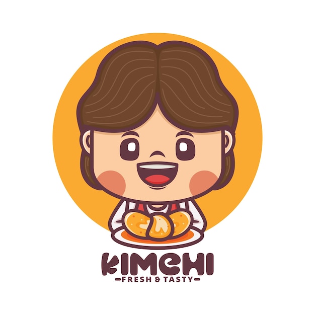 Mujeres bonitas logotipo de mascota con comida coreana kimchi