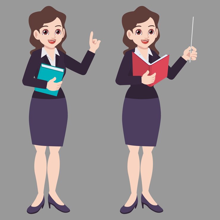 mujeres bonitas en traje de pie con un libro y señalando