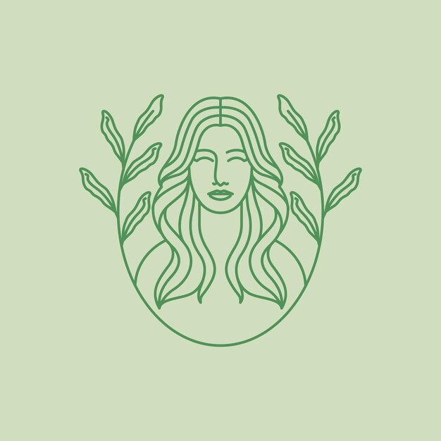 mujeres de cabello largo con estética planta diseño de logotipo plantilla de ilustración vectorial