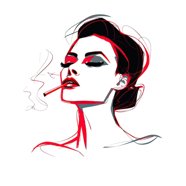Vector mujeres calientes fumando un vector de dibujo de línea