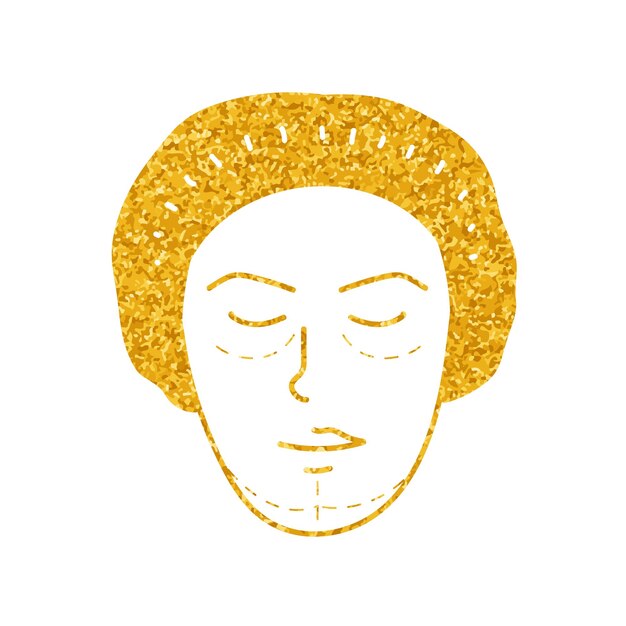 Mujeres cara belleza cirugía plástica ajuste facial dibujo en estilo de color dorado