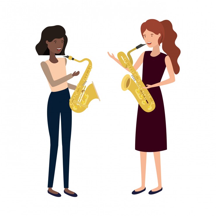 Vector mujeres con carácter de instrumentos musicales.