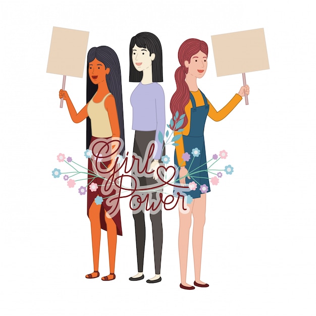 Vector mujeres con carácter de poder etiqueta chica