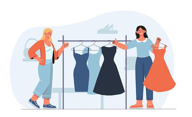 Las mujeres compran vestidos concepto niñas con ropa de moda y elegancia y estética