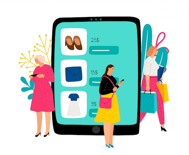 Vector mujeres de compras online