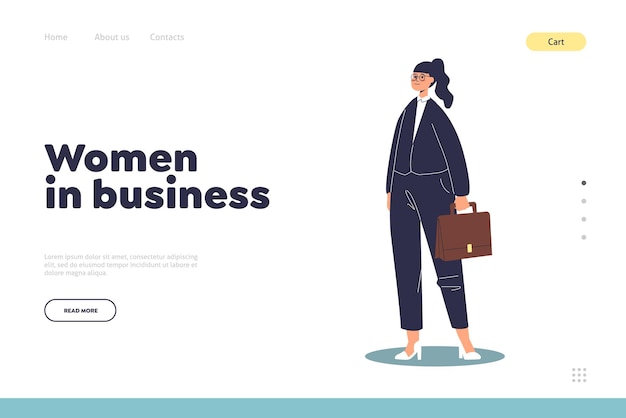 Mujeres en concepto de negocio de página de inicio con exitosa mujer de negocios en traje formal