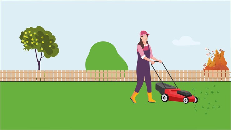 Mujeres cortando el pasto con mechine