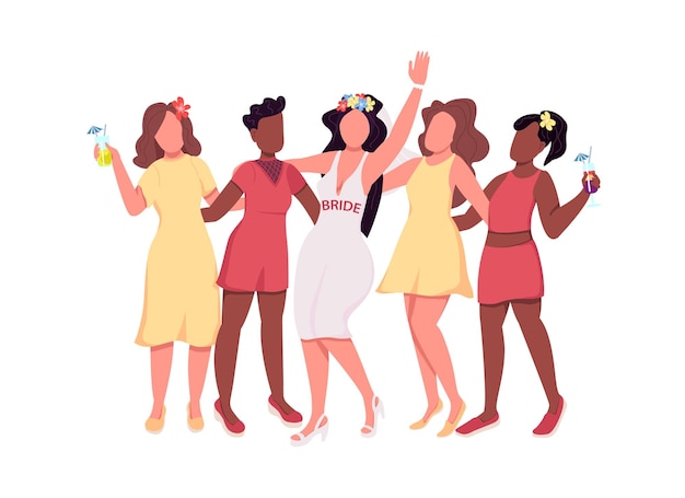 Vector mujeres en despedida de soltera personajes vectoriales de color semiplano