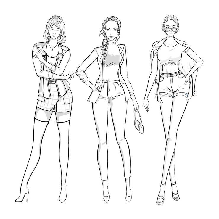 Vector mujeres dibujadas a mano en ropa de moda