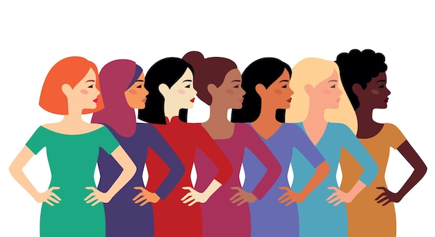 Mujeres de diferentes nacionalidades y culturas unidas Amistad de mujeres unión de feministas o hermandad