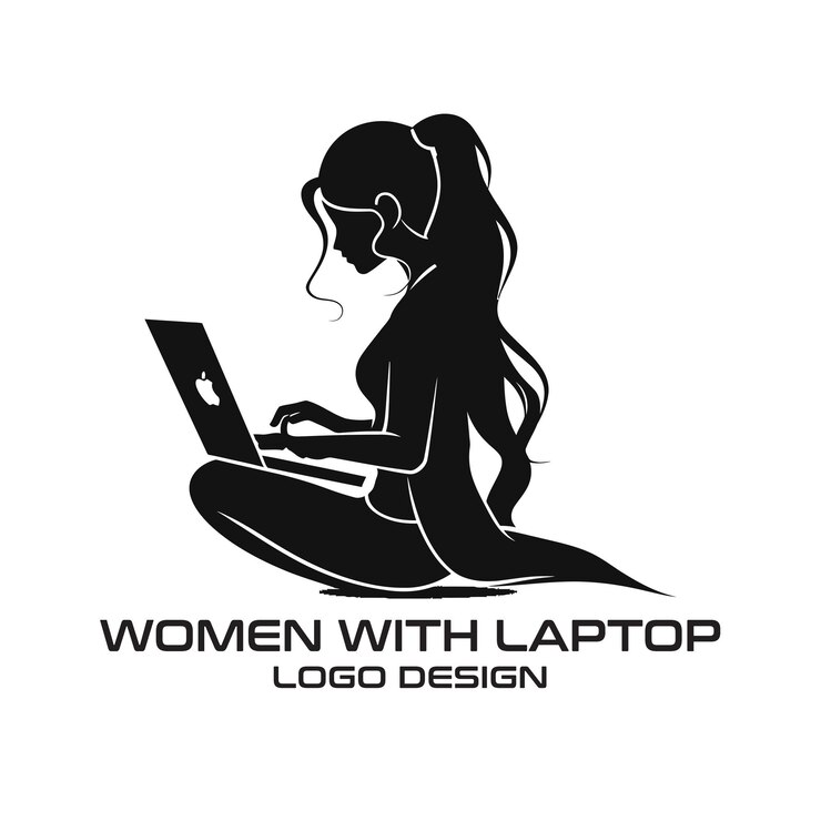 Vector mujeres con diseño de logotipo vectorial de portátil