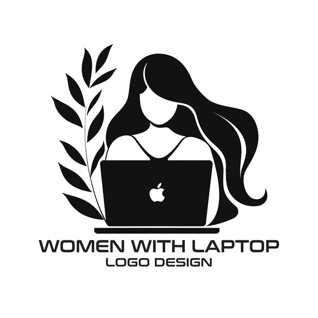Mujeres con diseño de logotipo vectorial de portátil