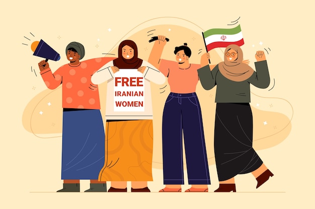 Vector mujeres de diseño plano en irán protestando