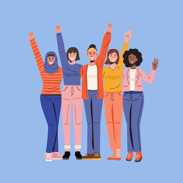 Mujeres diversas felices de pie juntos. Vector
