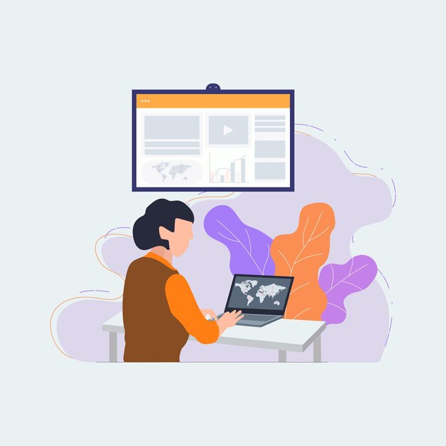 Mujeres elegantes que buscan el lugar más objetivo del mundo usando una computadora portátil con un monitor grande