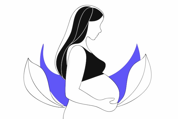 Mujeres embarazadas en línea de arte sobre fondo blanco