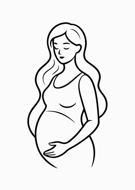 Mujeres embarazadas en línea de arte sobre fondo blanco