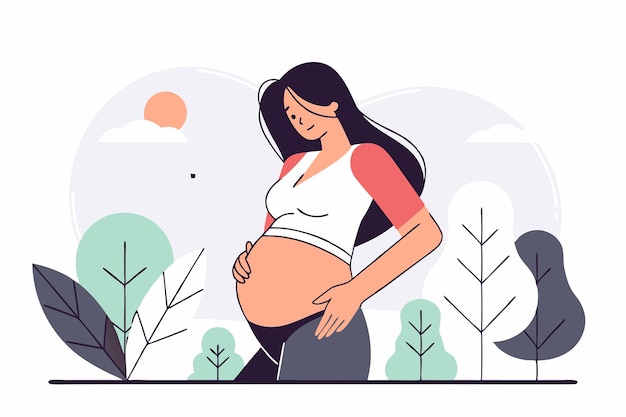 Mujeres embarazadas minimalistas en línea de arte sobre fondo blanco