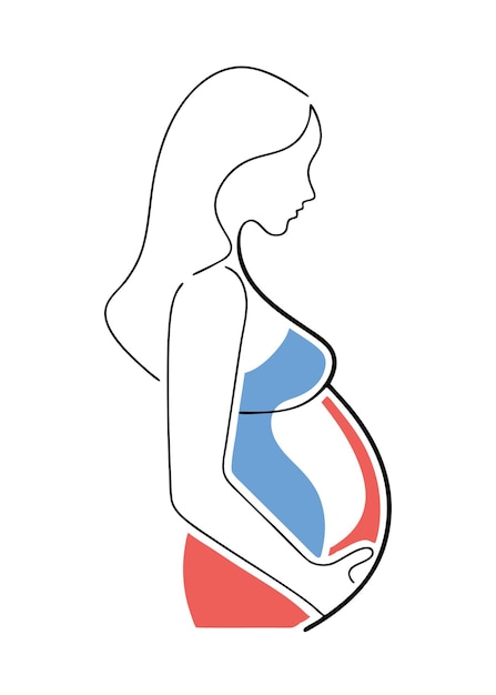 Mujeres embarazadas minimalistas en línea de arte sobre fondo blanco