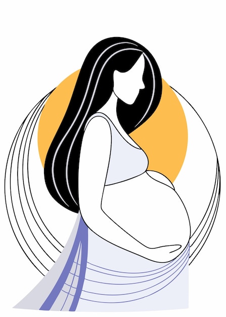 Mujeres embarazadas minimalistas en línea de arte sobre fondo blanco