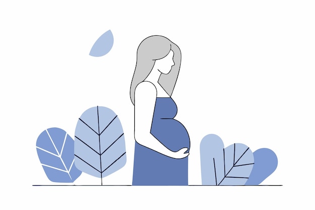 Mujeres embarazadas minimalistas en línea de arte sobre fondo blanco