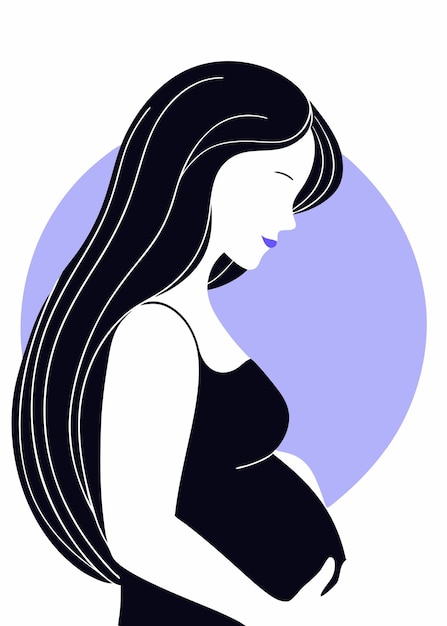 Mujeres embarazadas minimalistas en línea de arte sobre fondo blanco