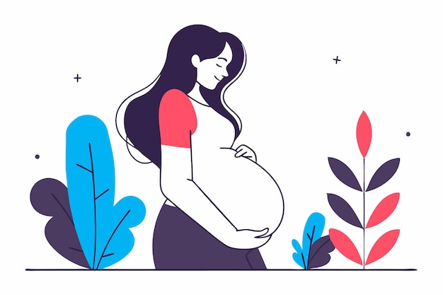 Mujeres embarazadas minimalistas en línea de arte sobre fondo blanco
